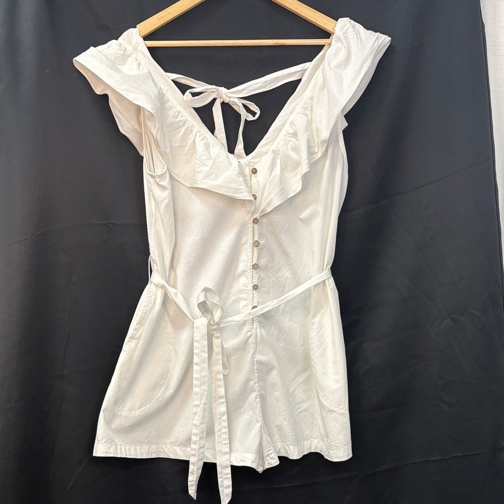 Free People Ruffled Romper, 100% cotton, white, size large